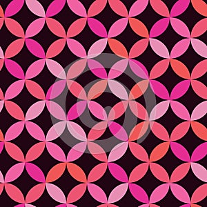 Mid century modern geometric circles seamless pattern in pink, red, coral