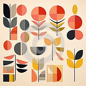 Mid-century Modern Geometric Floral Artwork Collection