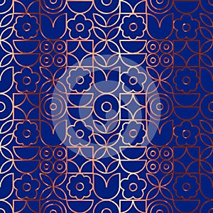 Mid-century-modern geometric-floral repeating pattern for textile-design and wallpaper.