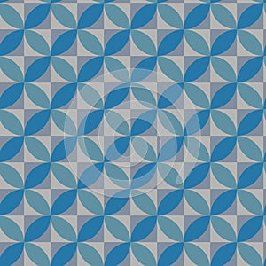 Mid century modern geometric leaf seamless pattern in blue, turquoise and gray.