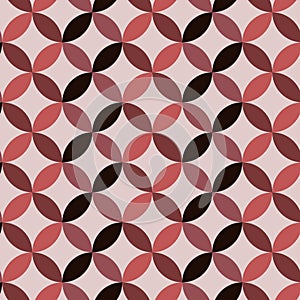 Mid century modern geometric seamless pattern in coral, brown and black.