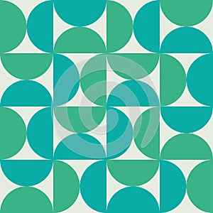 Mid century modern Half circles seamless pattern in mind green and teal