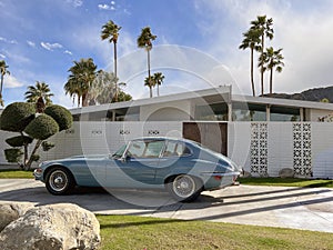 Mid-Century Modern Home in Palm Springs with 1965 Jaguar in Driveway