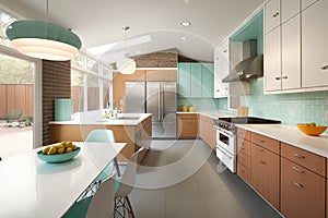 mid-century modern kitchen, with sleek design and streamlined layout