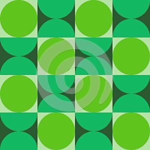 Mid Century modern lime green circles and jade green half circles seamless pattern.