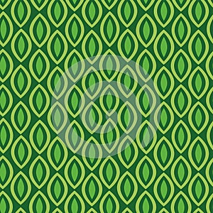Mid century modern ogee ovals seamless pattern in lime green and forest green over emerald green background.