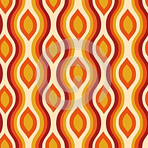 Mid Century modern ogee ovals seamless pattern with retro 70s waves