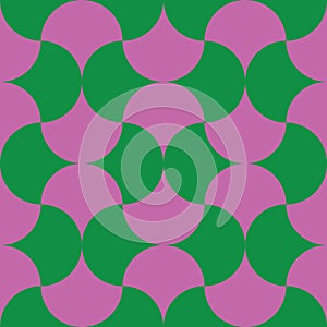 Mid century modern ogee scallop green and pink shapes seamless pattern.