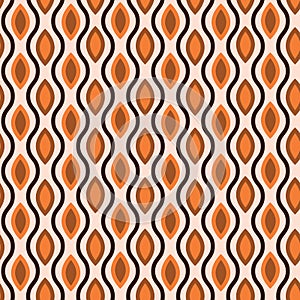 Mid century modern ogee seamless pattern in orange and brown