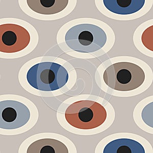 Mid-century modern seamless pattern, geometric shapes in retro colors. Abstract repeating geometry background