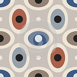 Mid-century modern seamless pattern, geometric shapes in retro colors. Abstract repeating geometry background