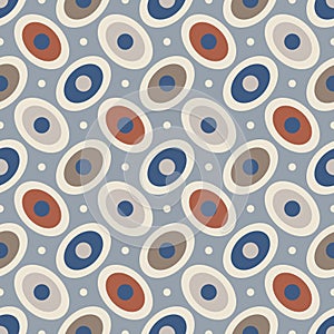 Mid-century modern seamless pattern, geometric shapes in retro colors. Abstract repeating geometry background