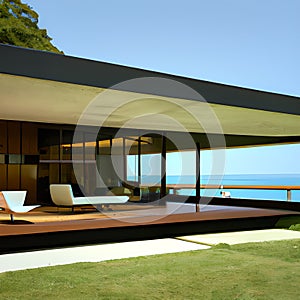 mid century modern style house overlooking the ocean