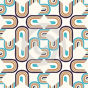 Mid Century Modern Vintage Pattern Background. Architectural Archway Trend Shape. Seamless 1970s StyleR etro Fabric Geometric