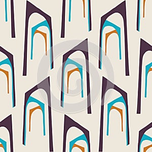 Mid Century Modern Vintage Pattern Background. Architectural Archway Trend Shape. Seamless 1970s StyleR etro Fabric Geometric photo