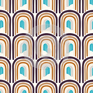 Mid Century Modern Vintage Pattern Background. Architectural Archway Trend Shape. Seamless 1970s StyleR etro Fabric Geometric photo