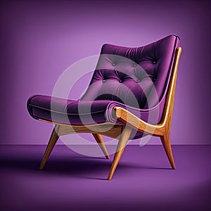 Mid century purple accent armchair on monochrome background