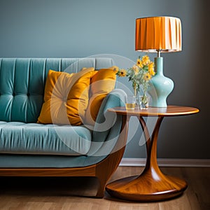 Mid-century Retro Sofa Design With Blue And Yellow Accents
