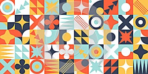 Mid century scandinavian vibrant colors neo geometric bauhaus style memphis contemporary editable seamless pattern abstract