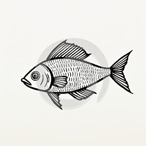 Mid-century Style Blackline Drawing Of Isolated Fish