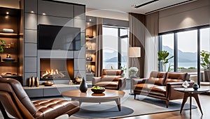 Mid-century style home interior design of modern living room