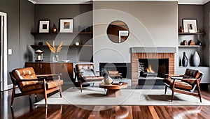 Mid-century style home interior design of modern living room