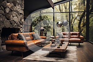 Mid-century style home interior design of modern living room. AI generate