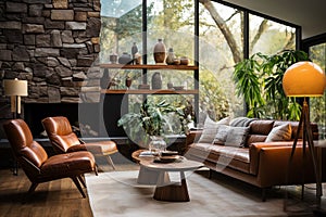 Mid-century style home interior design of modern living room. AI generate