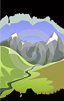 Mid-mountain landscape framed from the dark cave