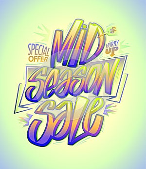 Mid season sale, special offer, vector web banner or poster lettering design