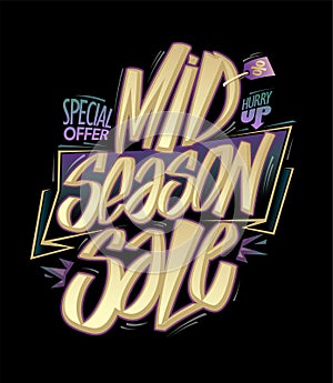 Mid season sale, special offer, web banner lettering design