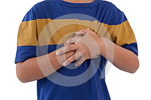 Mid-section of boy having an chest pain