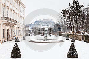 A Mid Winter View Across Mirabell Gardens in Salzburg