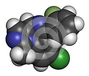 Midazolam benzodiazepine drug molecule. Has sedative, anxiolytic, amnestic, hypnotic, anticonvulsant, etc properties. photo