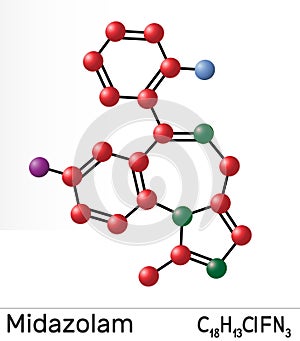 Midazolam molecule. Is a short-acting drug with anxiolytic, anticonvulsant, hypnotic, muscle relaxant, sedative, amnesic photo