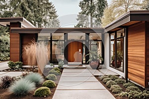 midcentury modern home with exterior and interior renovations, including new windows and doors