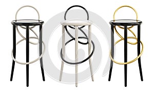 Midcentury steam-bent wooden bar stools. 3d render