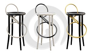 Midcentury steam-bent wooden bar stools. 3d render