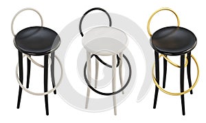 Midcentury steam-bent wooden bar stools. 3d render