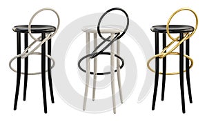 Midcentury steam-bent wooden bar stools. 3d render