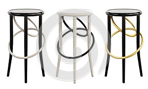 Midcentury steam-bent wooden bar stools. 3d render