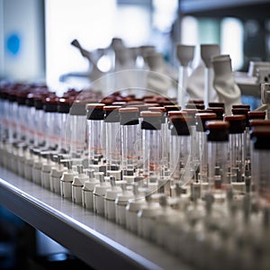 Midday in the Lab: Rows of Test Tubes and Beakers