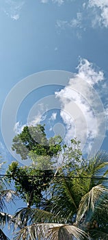 Midday . White clouds . Blue sky . Nature. Background