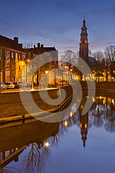 Middelburg with the Lange Jan church tower at night