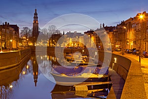 Middelburg with the Lange Jan church tower at night