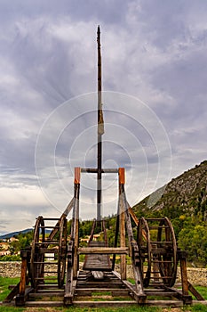 Middle Age catapult at Foix Castle in France