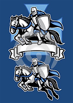 Middle age knight warrior riding horse mascot