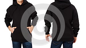 Middle age man in black sweatshirt template isolated. Male sweatshirts set with mockup and copy space. Sweat shirt design front