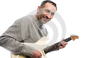 Middle age man playing guitar musician