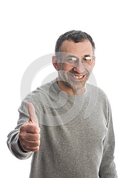 Middle age man smiling thumbs up